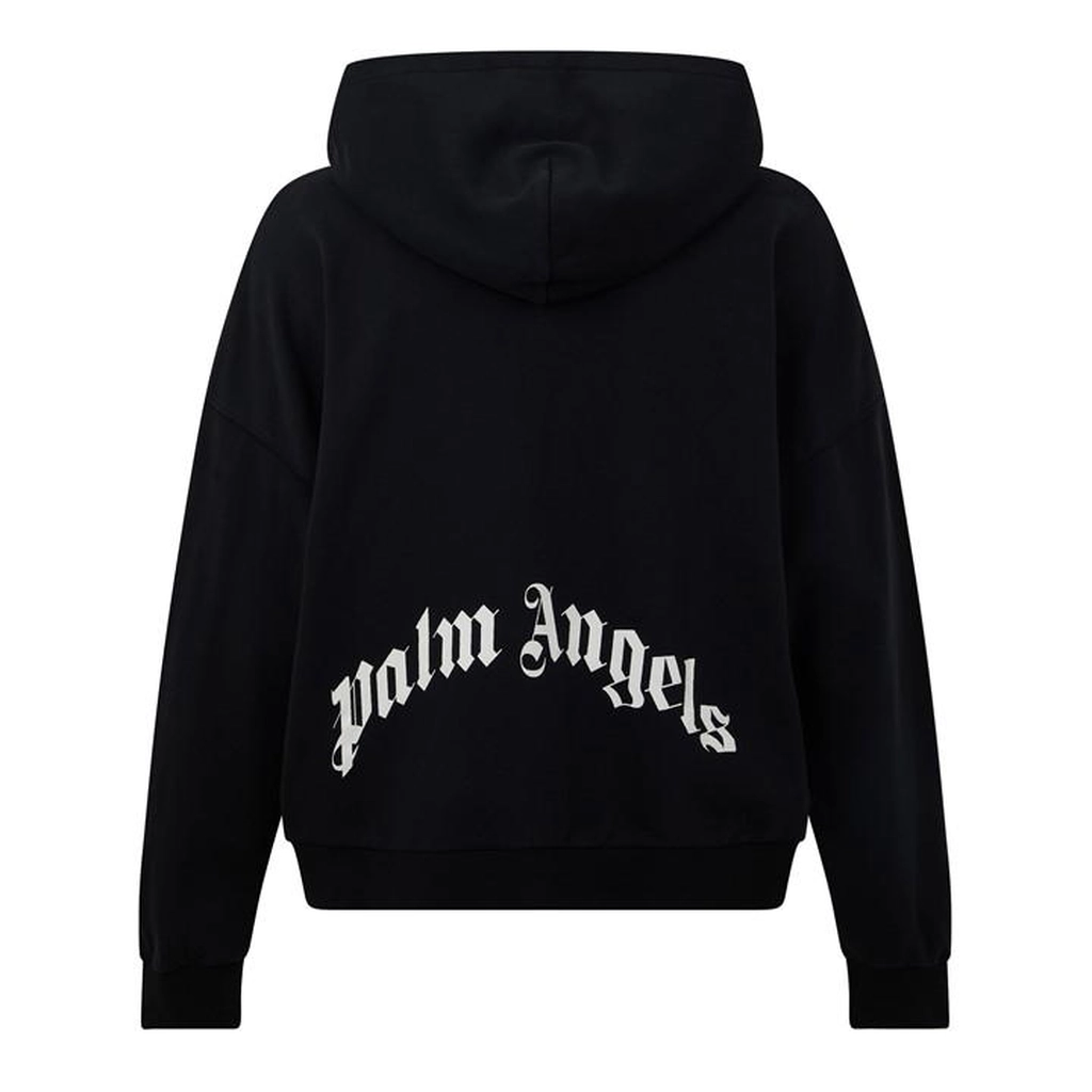 Palm Angels Curved Logo Zip Hoodie - Black